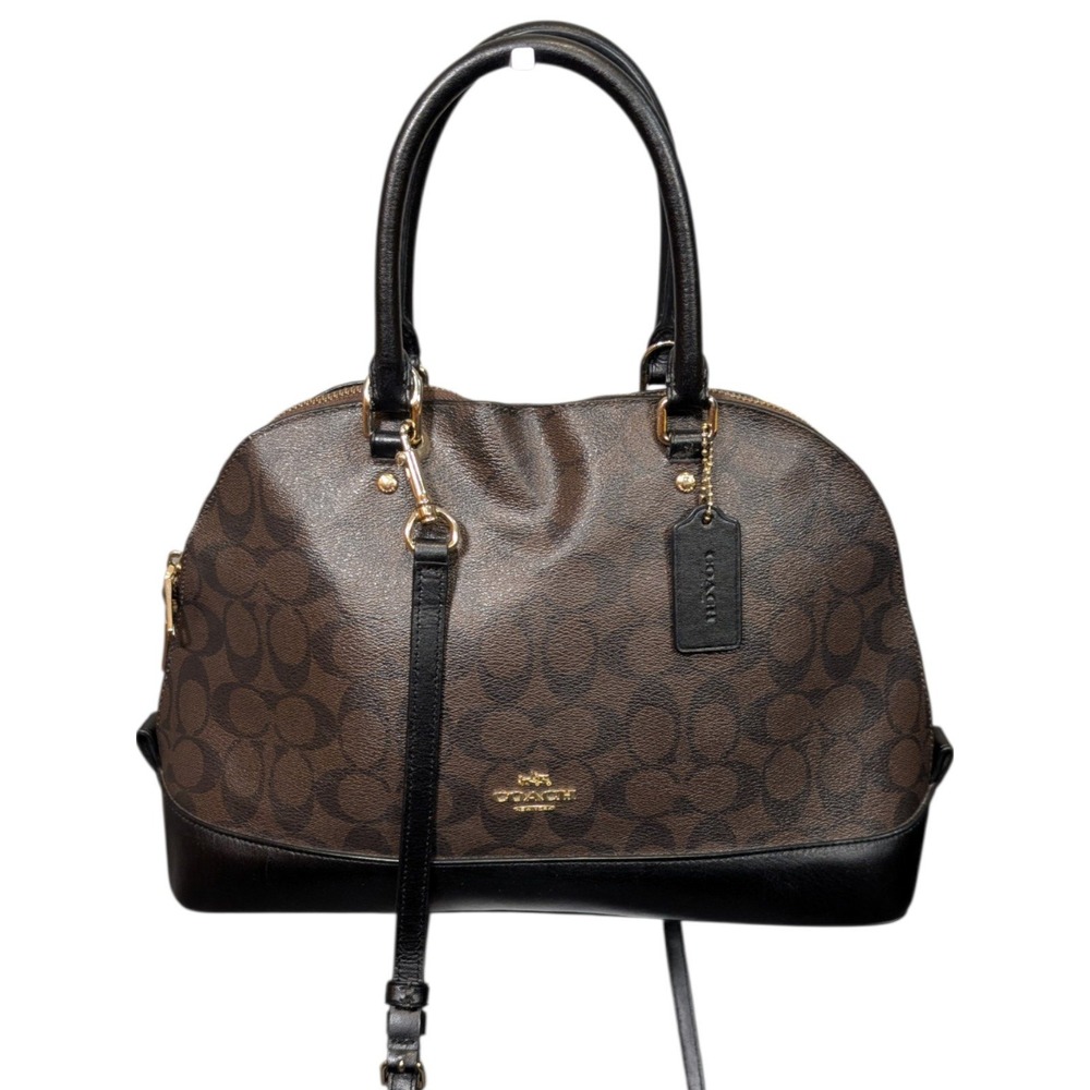 Coach Sierra Satchel Signature Canvas Brown Black Dome Bag F58287